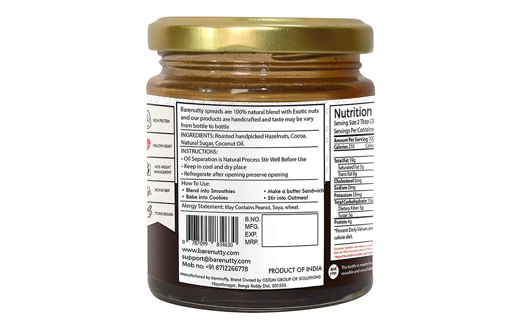 Barenutty Hazelio Loaded with hazelnuts    Glass Jar  200 grams